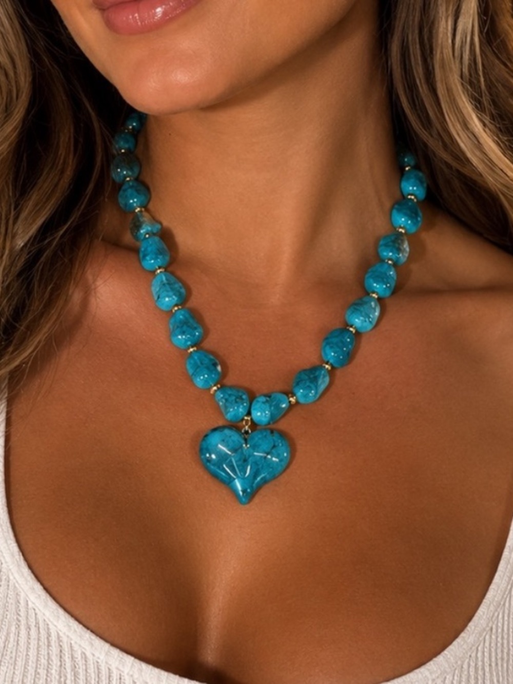 Mayamar Blue Resin Beaded Heart Pendant Necklace